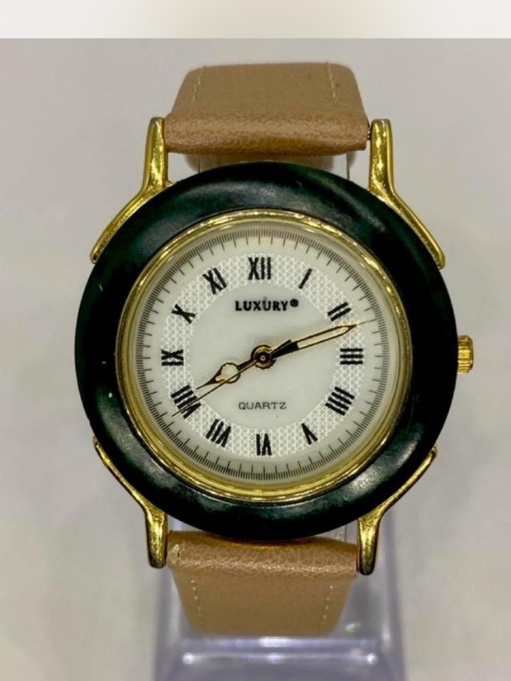Luxury® Quartz Round Watch in Black, Gold & Tan ***